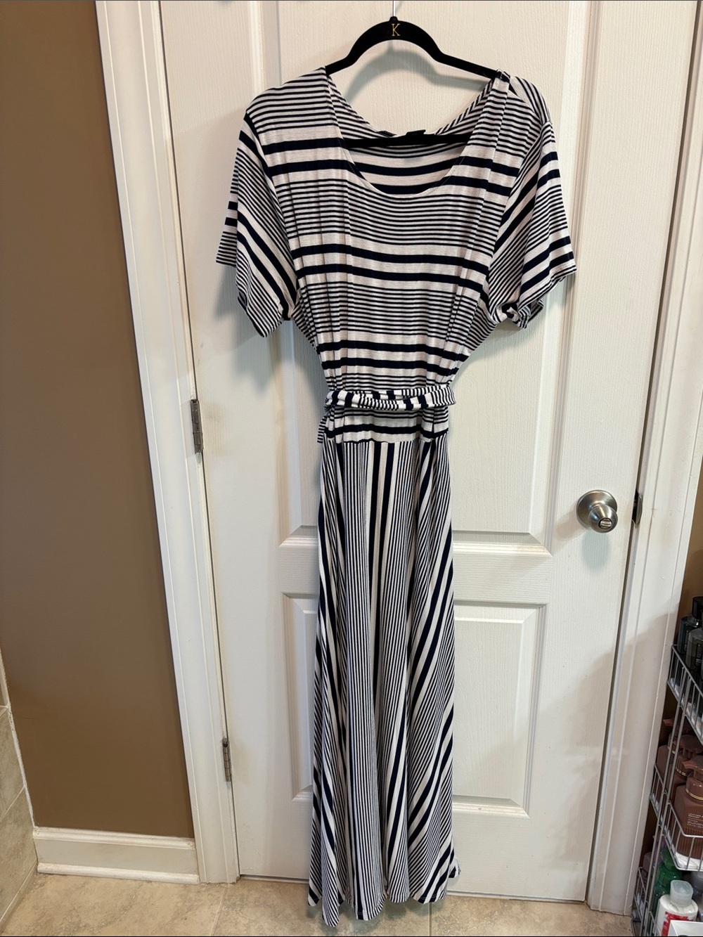 Ashley Stewart Black and White Striped Maxi Dress